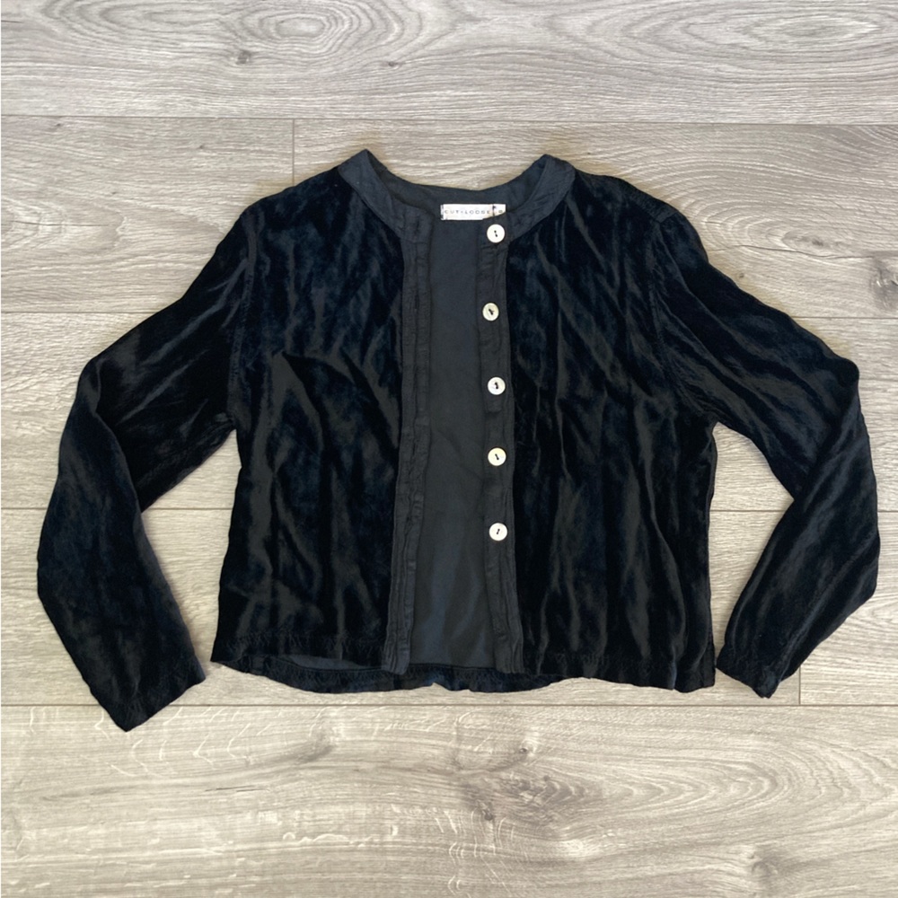 Cut Loose crushed velvet black button up sweater cardigan long sleeve
